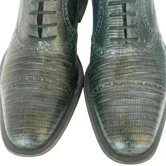 Forli Genuine Teju Lizard  Gray Blue Cap Toe Lace Up Oxford Shoes Mens Sz 9 - Picture 6 of 14
